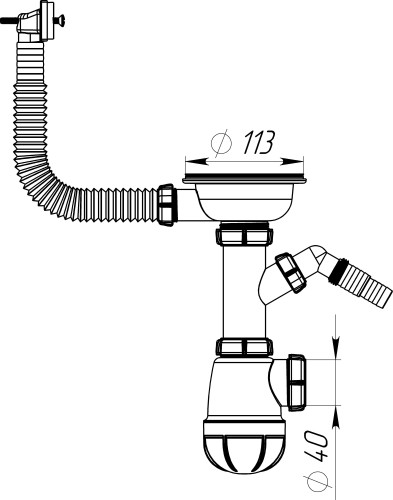 B0146 Сифон для мойки 3½"х40 с прямоугольным переливом, отводом для стир. маш. - фото