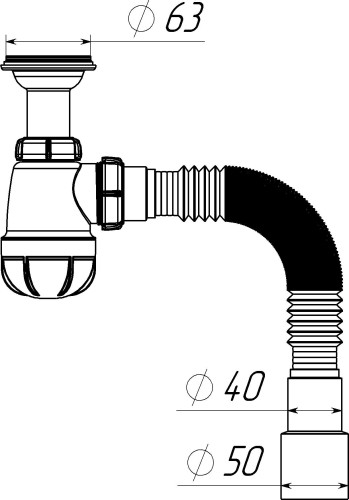 S2015 Сифон для умывальника 1¼"х40 с удлинённой горловиной с гибкой трубой 40х40-50 - фото