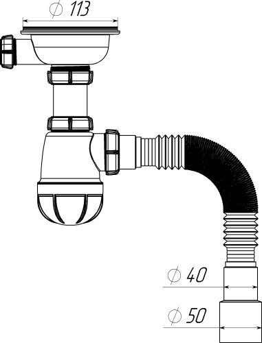 B0144 Сифон для мойки 3½"х40 с гофротрубой 40х40-50 - фото