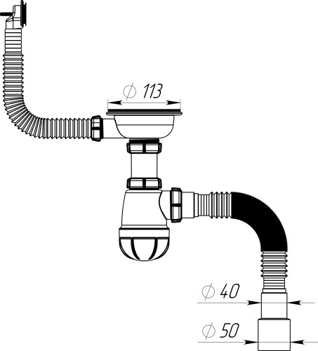 B0139 Сифон для мойки 3½"х40 с круглым переливом с гофротрубой 40х40-50 - фото