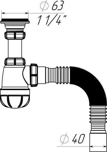 С1005/S1005 Сифон для умывальника 1¼"х40 с гофротрубой 40х40 - фото