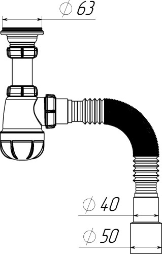 S1015 Сифон для умывальника 1¼"х40 с гофротрубой 40х40-50 - фото