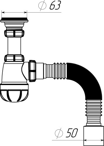 S1010 Сифон для умывальника 1¼"х40 с гофротрубой 40х50 - фото