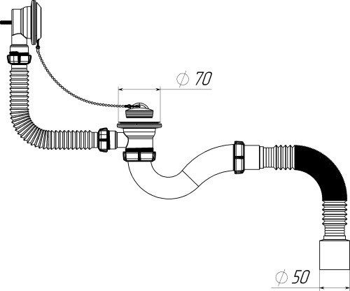 V150 Сифон для ванны с выпуском, переливом гофротрубой 40х50 - фото