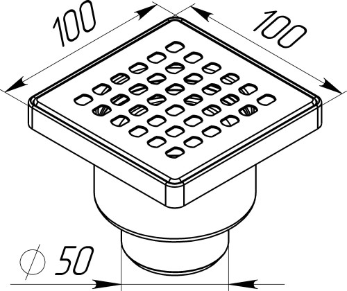 ST2110 Трап квадратный вертикальный 100х100 мм с глянцевой нерж. решеткой, сухой затвор, выпуск 50мм - фото