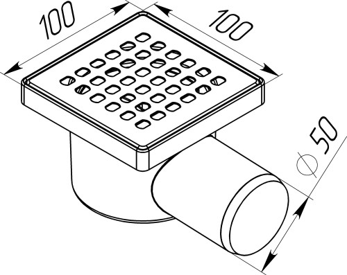 ST2210 Трап квадратный горизонтальный 100х100 мм с глянцевой нерж. решеткой, сухой затвор, выпуск 50мм - фото