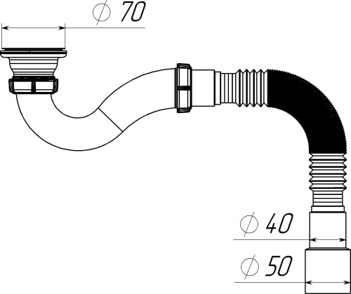 V145 Сифон для душевого поддона 1½"х40 прямоточный с гофротрубой 40х40-50  - фото