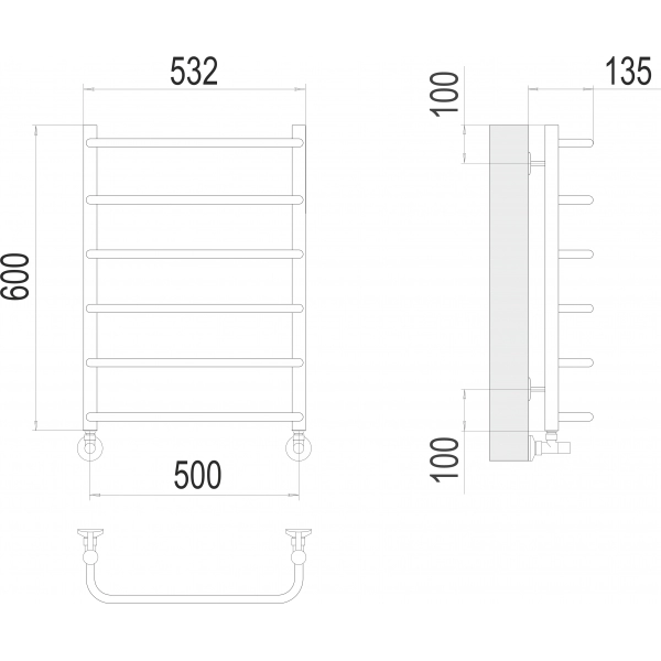 Полотенцесушитель Terminus «Стандарт» П6 500х600, Хром - фото