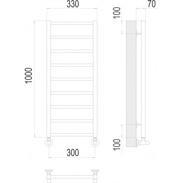Полотенцесушитель Terminus «Контур» П9 300х1000, Хром - фото