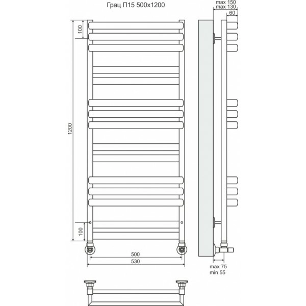 Полотенцесушитель “Terminus” Грац П15 500х1200, Белый - фото