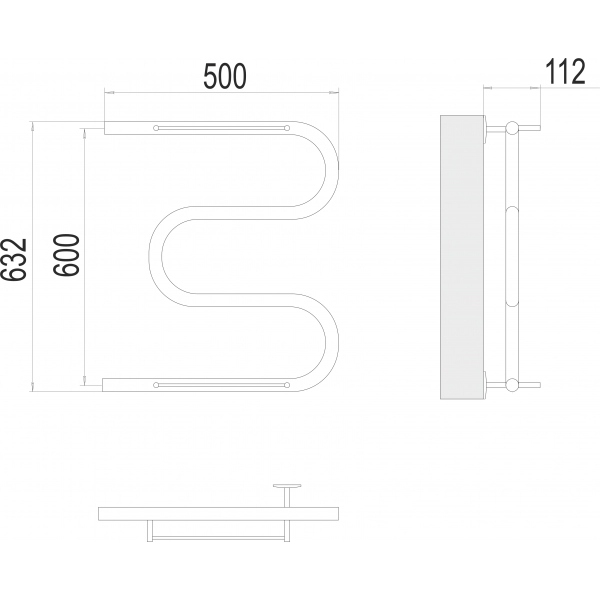 Полотенцесушитель Terminus М-образный с полкой 600х500, Хром - фото