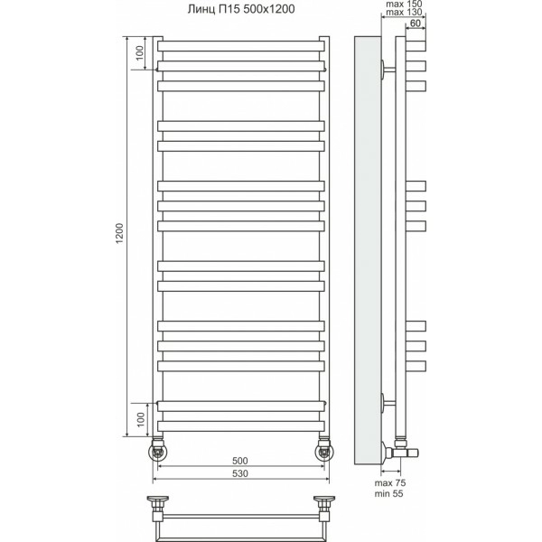 Полотенцесушитель “Terminus” Линц П15 500х1200, Хром - фото