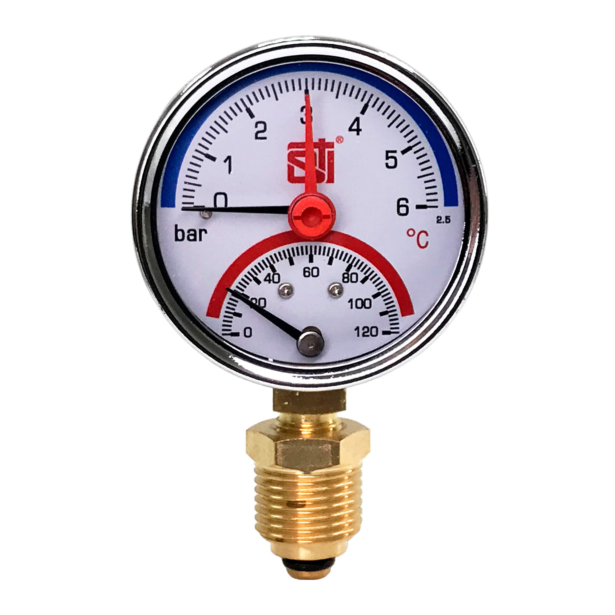 Термоманометр радиальный STI ∅63 120°C 6 bar УП (G½) - фото1