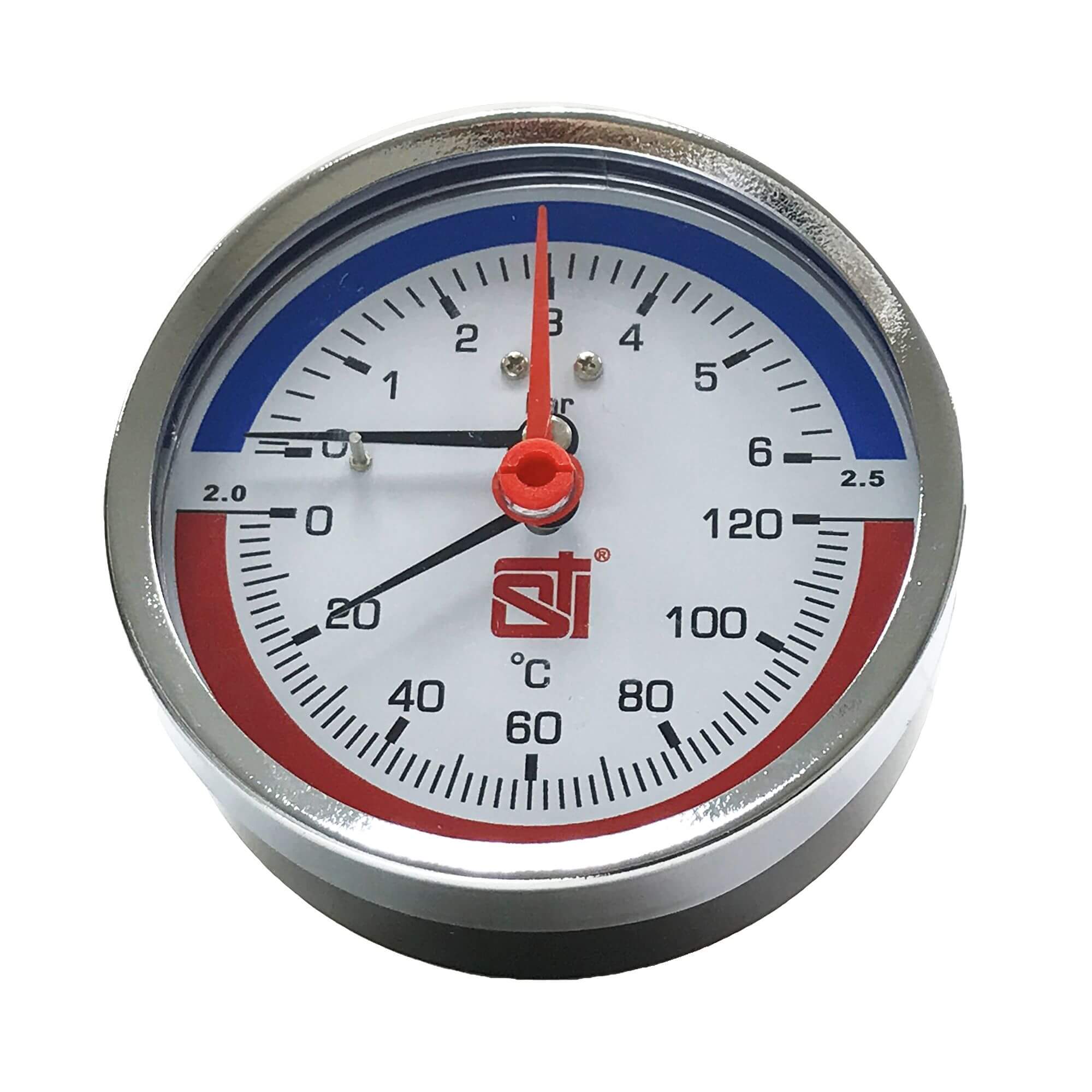 Термоманометр аксиальный STI ∅80 120°C 6 bar УП (G½) - фото1