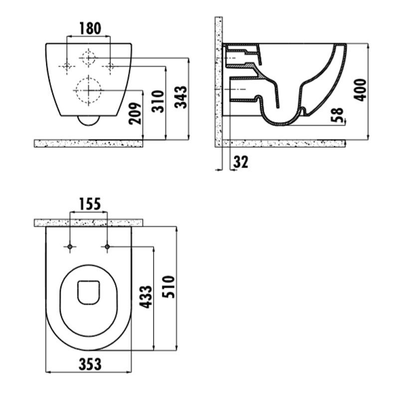 Унитаз подвесной Creavit Elegant безободковый, антрацит матовый, без сиденья - фото2