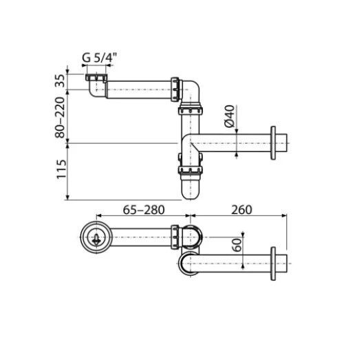 Сифон для умывальника Alcaplast экономящий пространство с накидной гайкой 5/4", A434-BL-01 - фото2