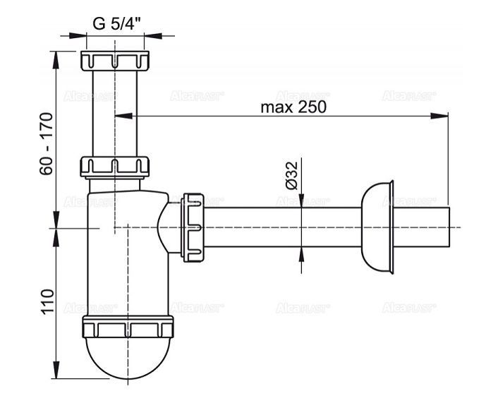 Сифон для умывальника Alcaplast 5/4, A430-BL-01 - фото2
