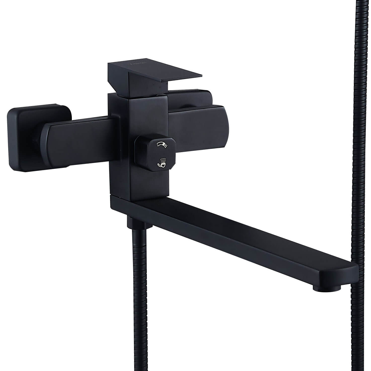 Смеситель для ванны Ligeya S3024 с душем одноручный с плоским изливом черный, нерж. - фото1