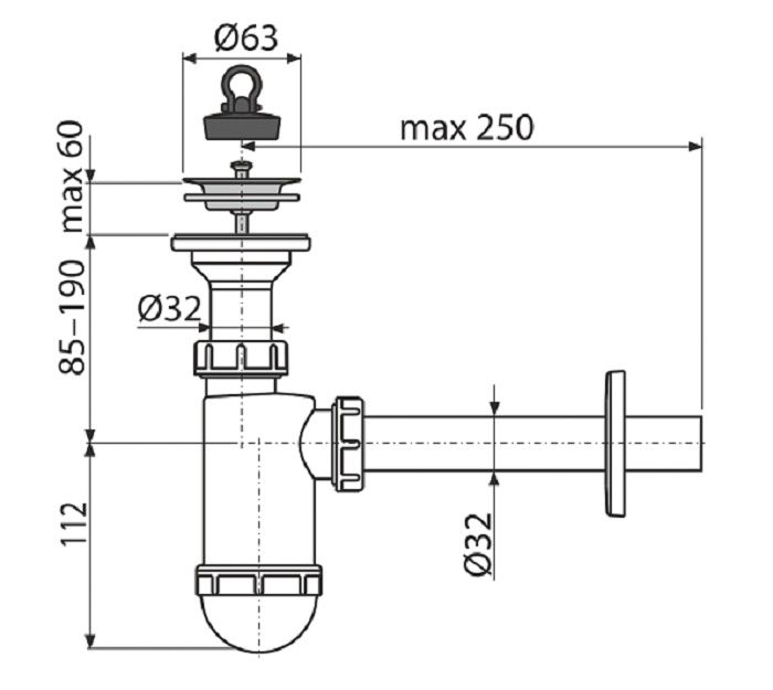 Сифон для умывальника Alcaplast с нержавеющей решеткой, A410 - фото2