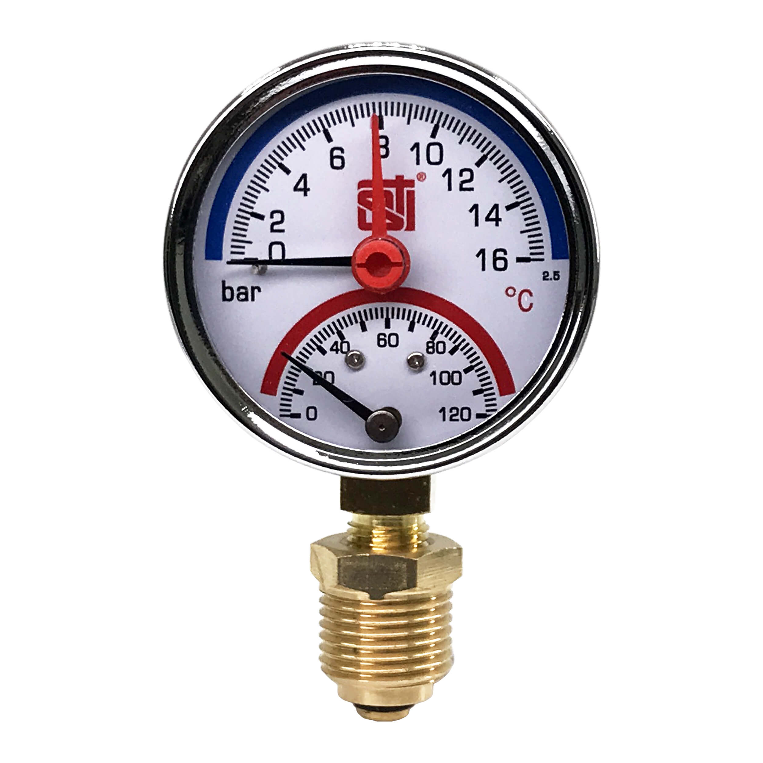 Термоманометр радиальный STI ∅63 120°C 16 bar УП (G½) - фото1