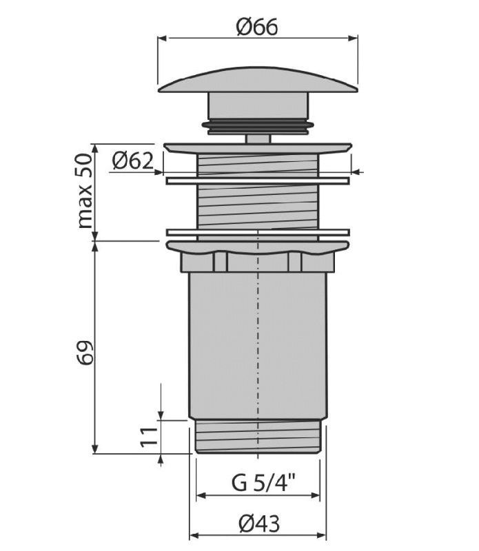 Донный клапан Alcaplast ClickClack 5/4 цельнометалический с большой заглушкой, A395-BL-01 - фото2