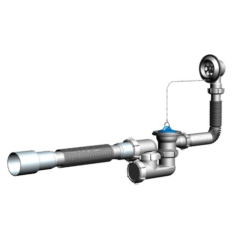 V255 Сифон для ванны 1½х40 регулируемый с выпуском, переливом и гофротрубой 40х40-50 - фото1
