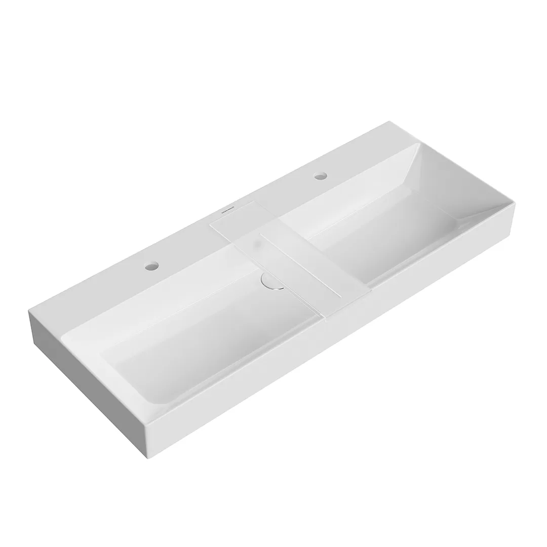 Умывальник Kerama Marazzi GRANDE 120 с двумя отвер. под смесители, с полочкой, белый глянец - фото1