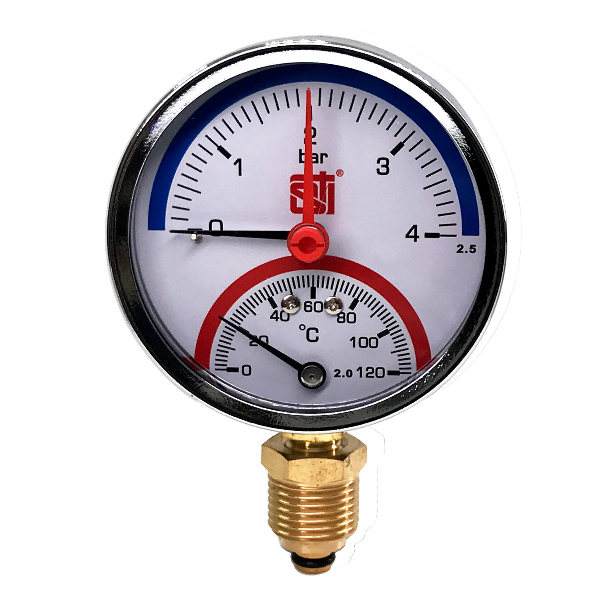 Термоманометр радиальный STI ∅80 120°C 4 bar УП (G½) - фото1