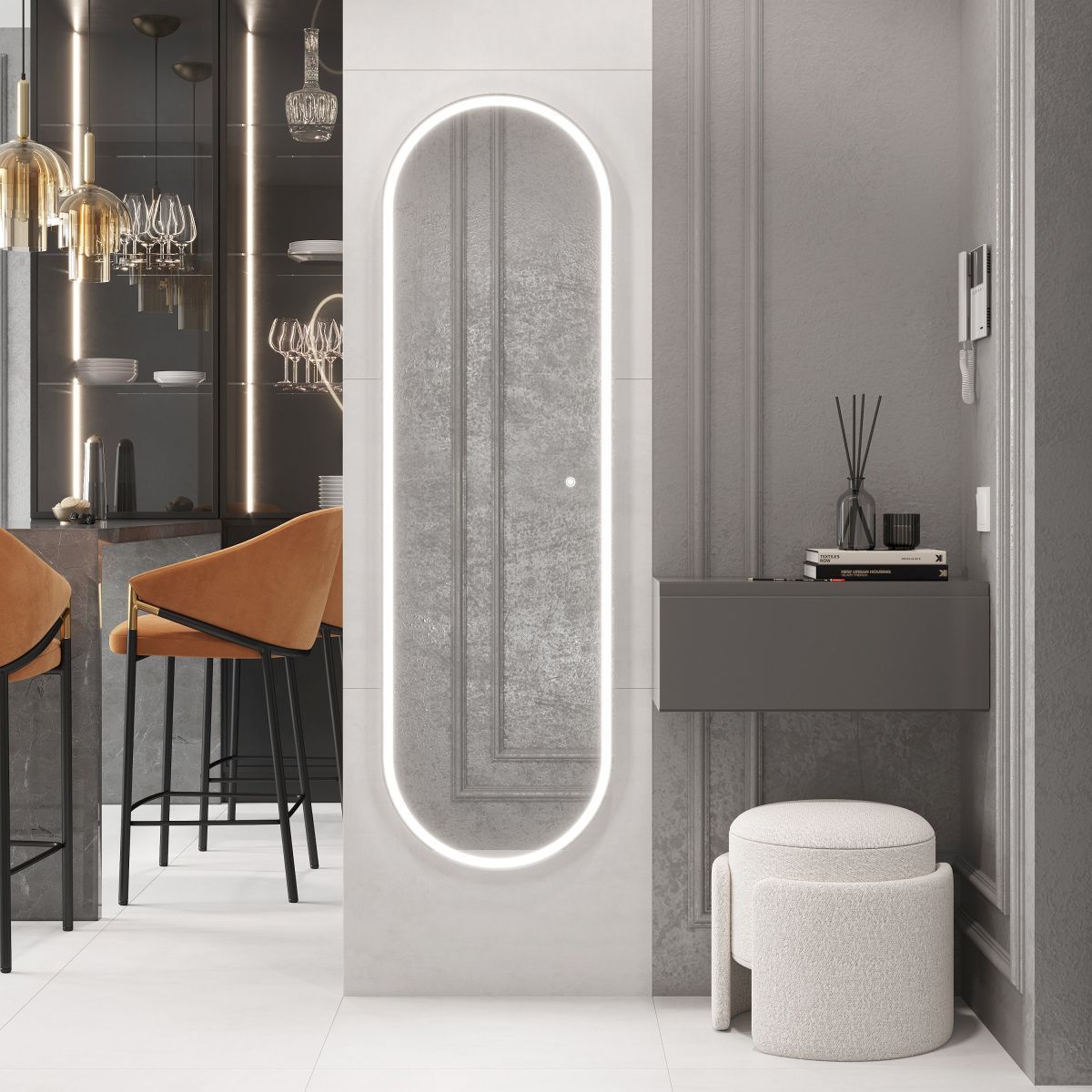 Зеркало Laparet Modus 45х150 овальное с LED подсветкой без подогрева - фото2