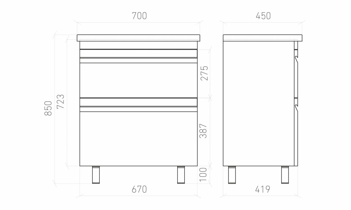 Тумба напольная Laparet Venus 70 под умывальник Creavit Ideal 70, ультра белый глянец фото-4