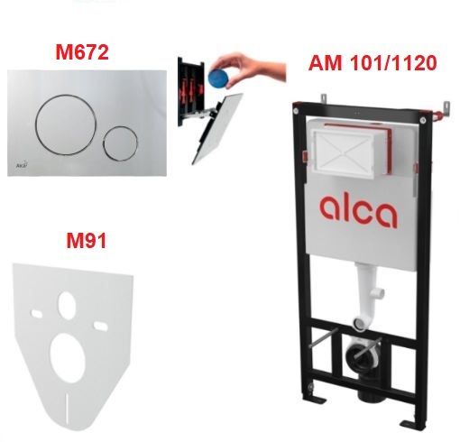 Сет 4 в 1 скрытая система инсталляций Alcaplast AM101/1120+ кнопка M672+M91 Сет 4 в 1 скрытая система инсталляций Alcaplast AM101/1120+ кнопка M672+M91