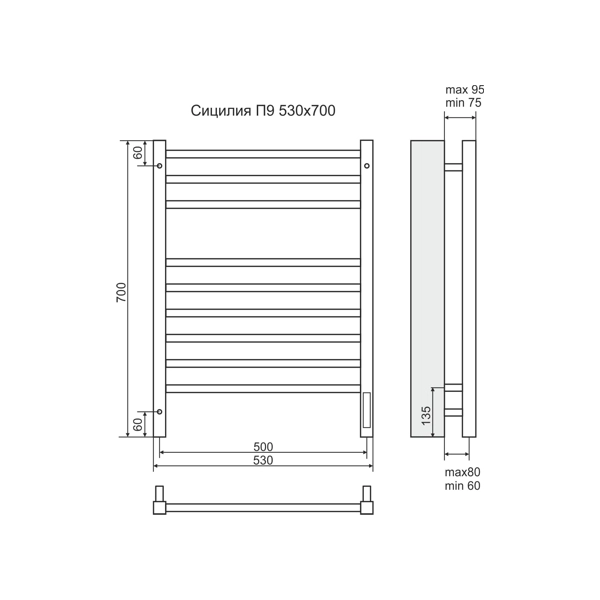 Полотенцесушитель Terminus «Сицилия» П9 500x700 электро (sensor quick touch) фото-4