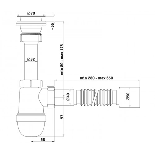 S0110 Сифон для умывальника 1½х40 с гофротрубой 40х50 - фото2