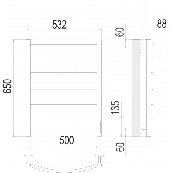 Полотенцесушитель Terminus Классик П6 500х650 электро фото-3