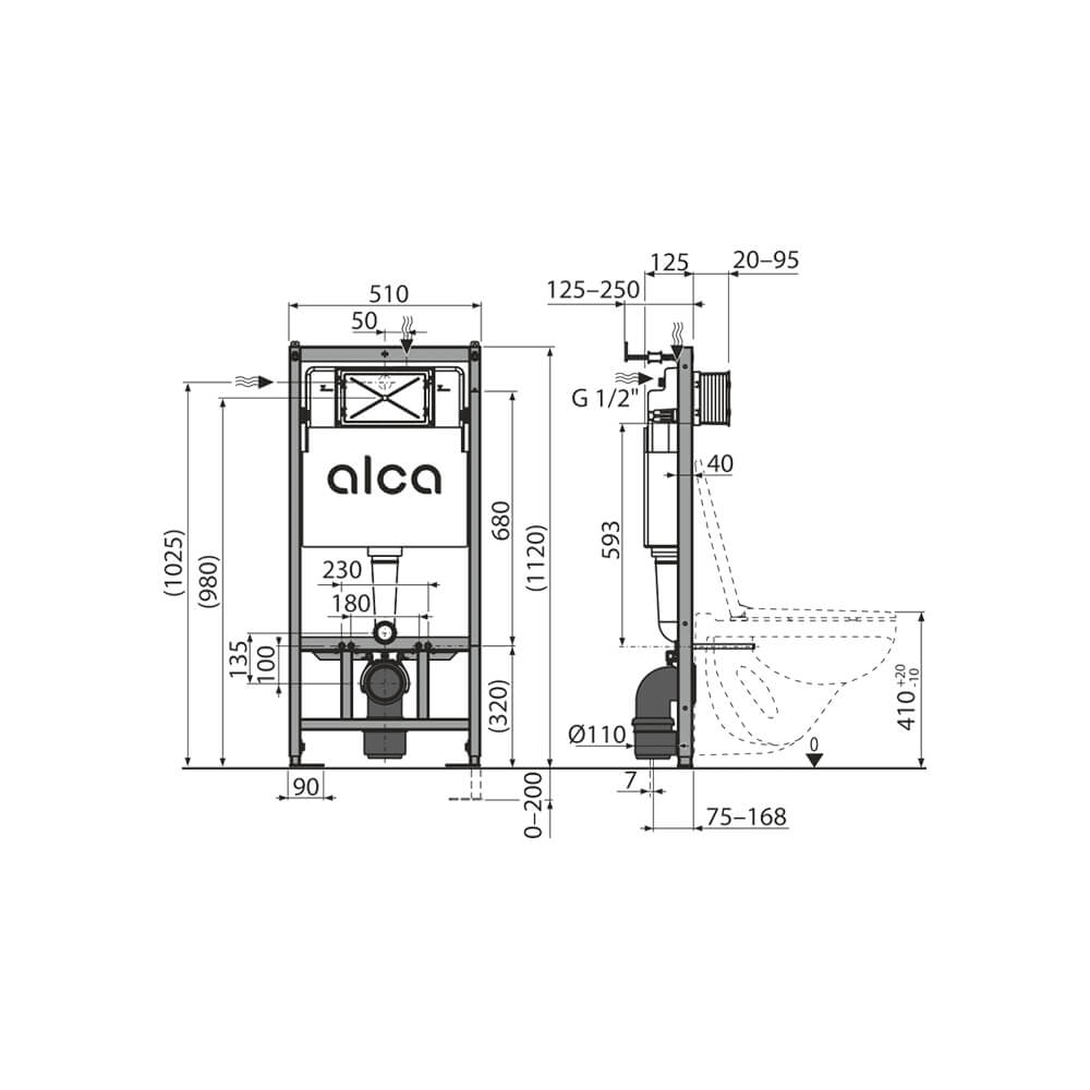 Сет 4 в 1 скрытая система инсталляций Alcaplast AM101/1120+ кнопка M570 фото-4