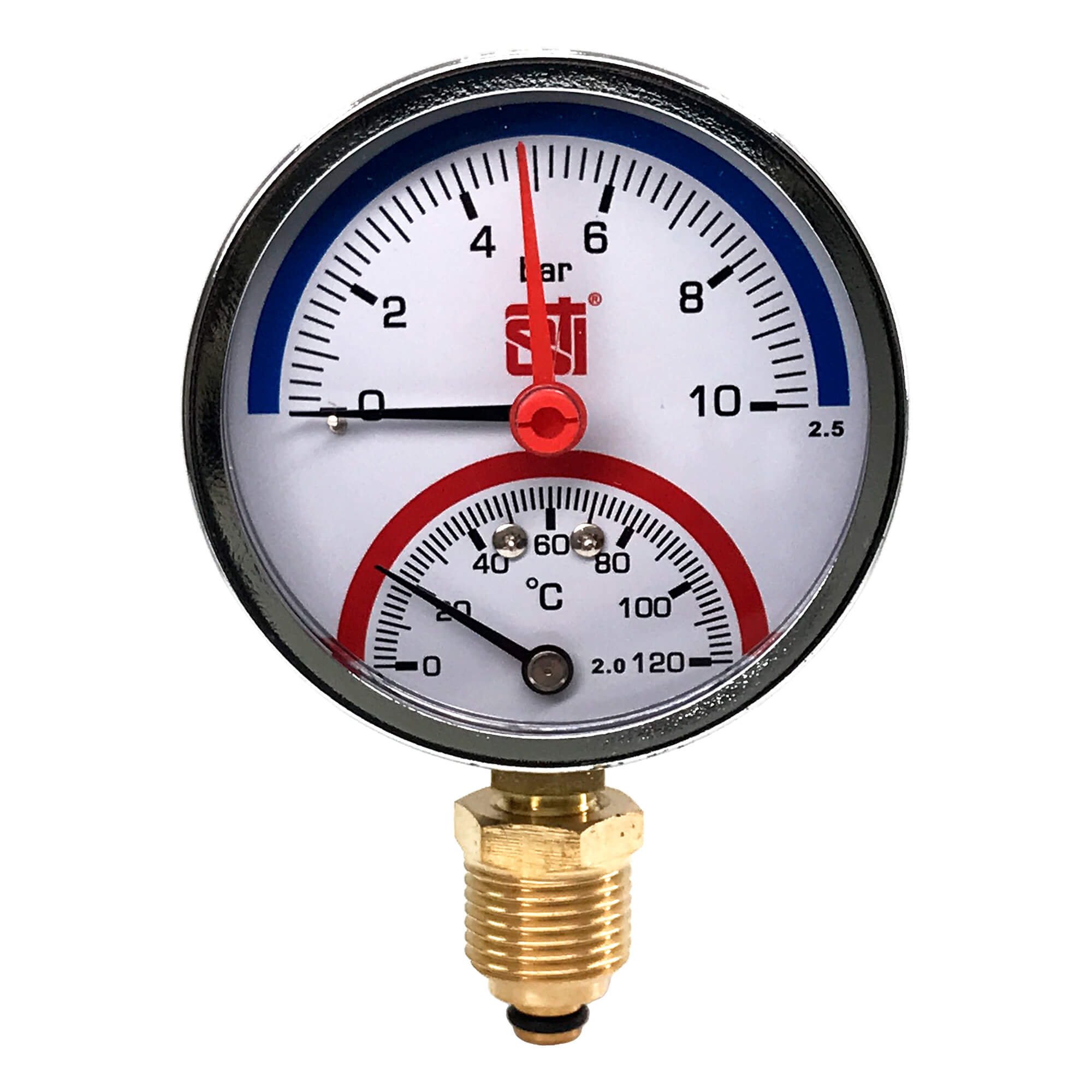 Термоманометр радиальный STI ∅80 120°C 10 bar УП (G½) - фото1
