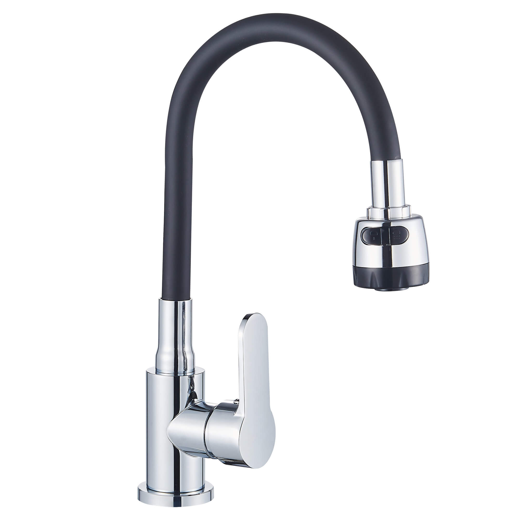 Смеситель для кухни Ligeya L7004 одноручный с черным гибким изливом, 2-х режим. лейка, нерж. - фото2