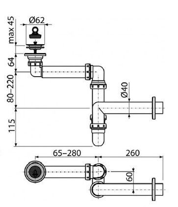 Сифон для умывальника Alcaplast экономящий пространство, A413 - фото2