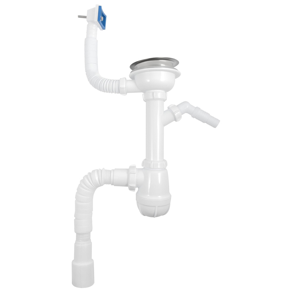 B0147 Сифон для мойки 3½х40 с прямоугольным переливом, отводом для стир. маш. и гофротрубой 40х40-50 - фото1