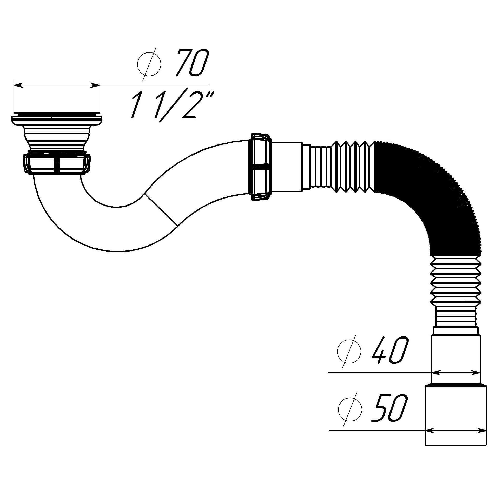 V145 Сифон для душевого поддона 1½х40 прямоточный с гофротрубой 40х40-50  фото-8