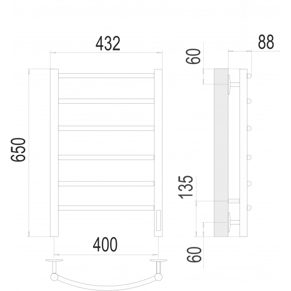Полотенцесушитель Terminus Классик П6 400х650 электро фото-3