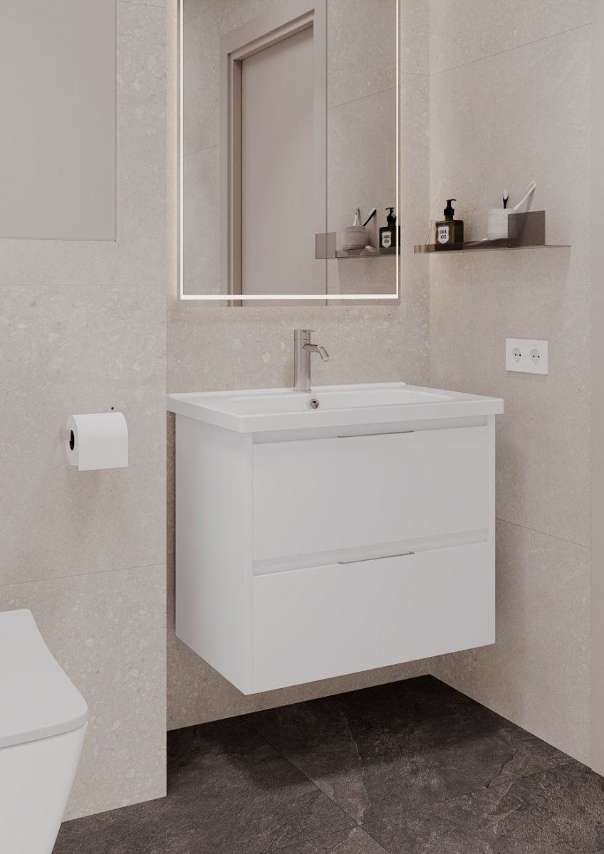 Тумба подвесная Laparet NORMA 80 под умывальник Creavit SU 80, белый шелк матовый фото-3