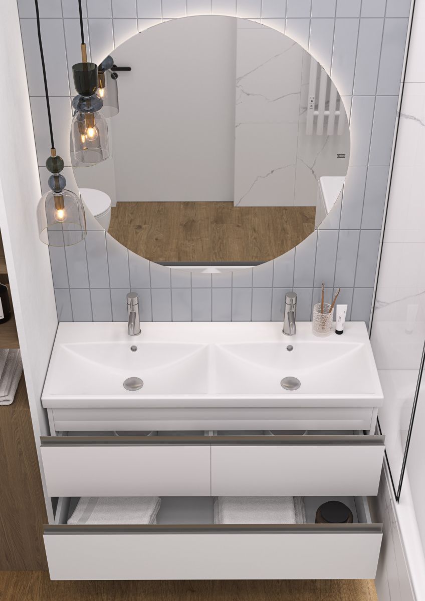 Тумба подвесная Laparet Electra 120 под умывальник с двойной чашей CeraStyle Elite 120, ультра белый глянец фото-3 Тумба подвесная Laparet Electra 120 под умывальник с двойной чашей CeraStyle Elite 120, ультра белый глянец фото-3