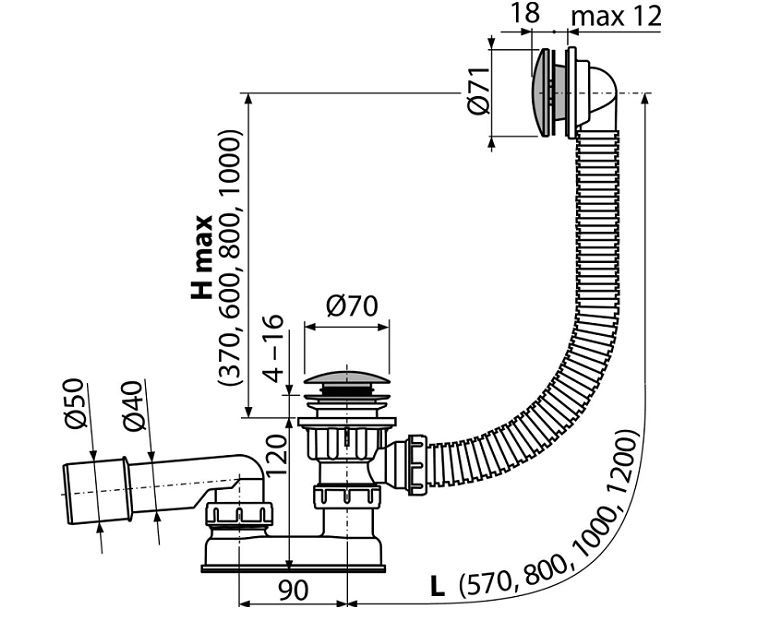 Сифон для ванны Alcaplast ClickClack металл, A504CKM-BL-01 - фото2