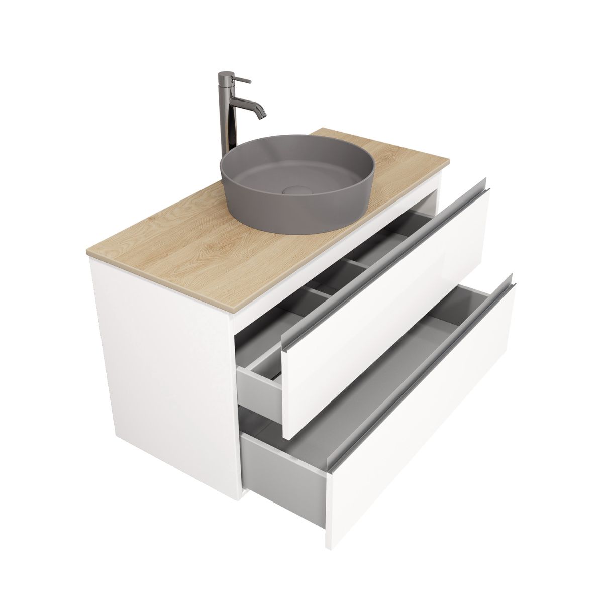 Тумба подвесная Laparet Electra 100 со столешницей, ультра белый глянец/дуб Каселла фото-3 Тумба подвесная Laparet Electra 100 со столешницей, ультра белый глянец/дуб Каселла фото-3