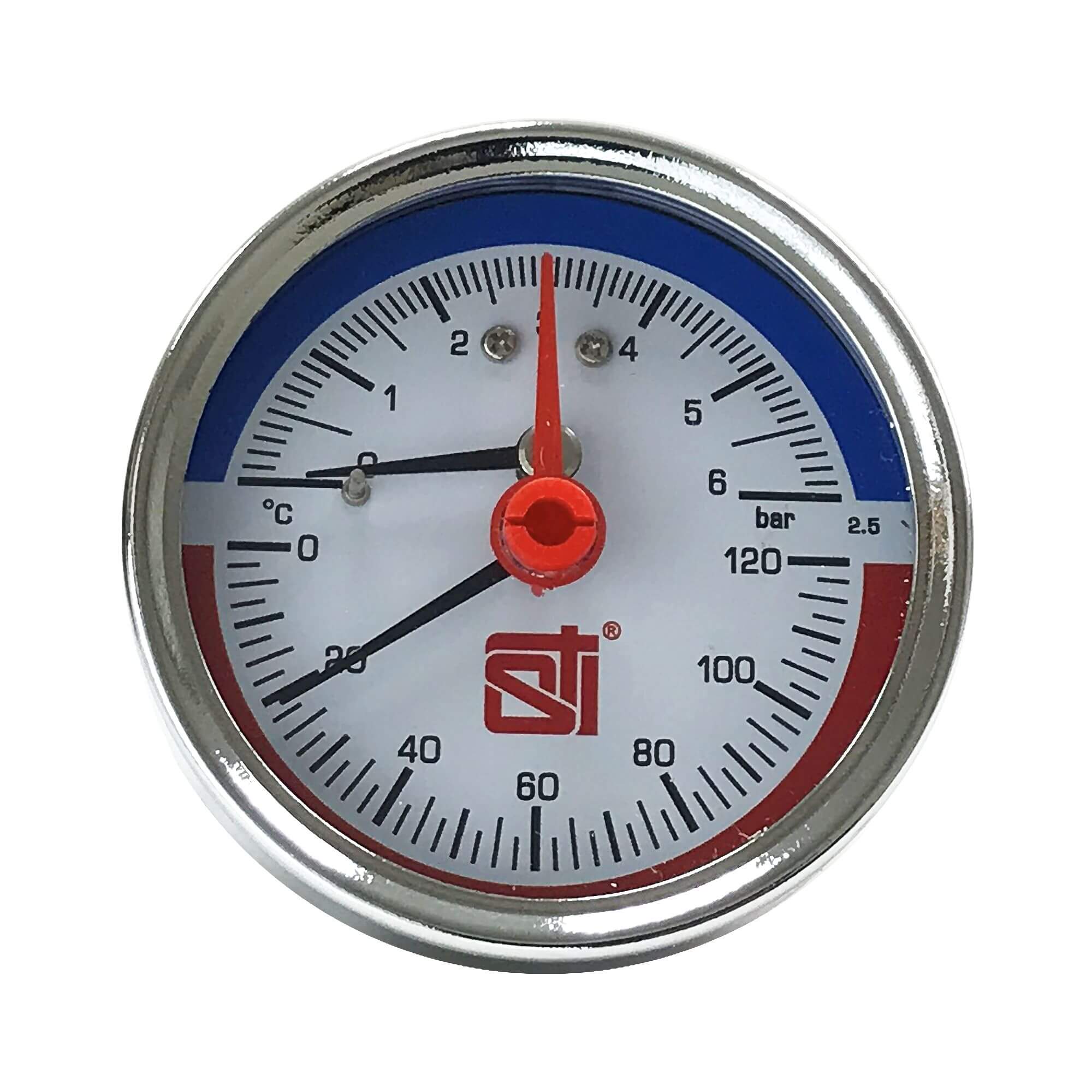 Термоманометр аксиальный STI ∅63 120°C 6 bar УП (G½) - фото1