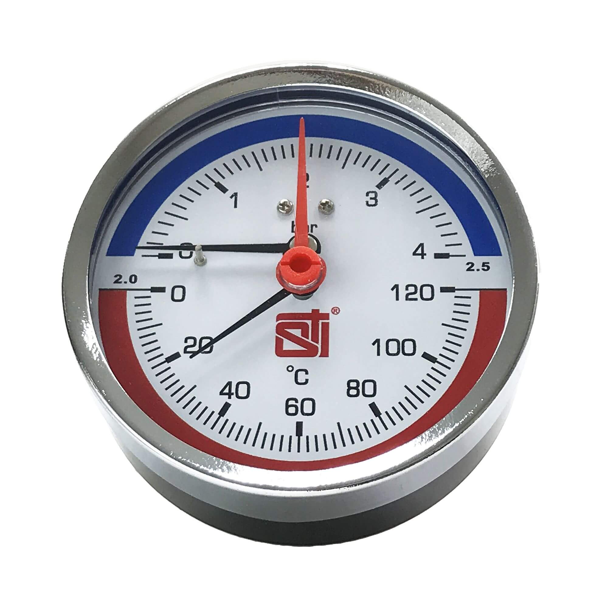 Термоманометр аксиальный STI ∅80 120°C 4 bar УП (G½) - фото1