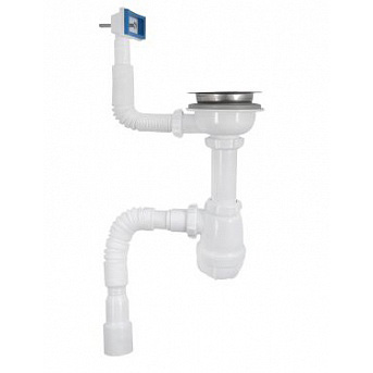 B0148 Сифон для мойки 3½х40 с прямоугольным переливом и гофротрубой 40х40-50 - фото1