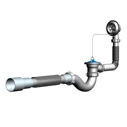 V155 Сифон для ванны 1½х40 с выпуском, переливом и гофротрубой 40х40-50 - фото1
