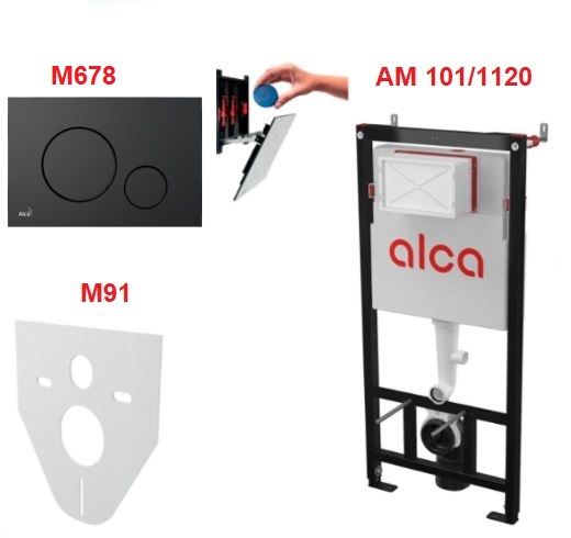 Сет 4 в 1 скрытая система инсталляций Alcaplast AM101/1120+ кнопка M678+M91 - фото1